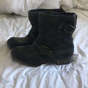 Grey buckle boots